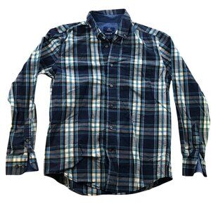 George Mens Shirt Small Plaid Long Sleeve Classic Fit Button Down Casual Blue